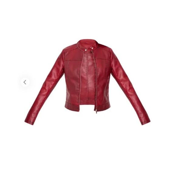 New‎ NWT PLT Faux Leather Oversized Seam Detail Red Jacket 10 Tall - Picture 13 of 14